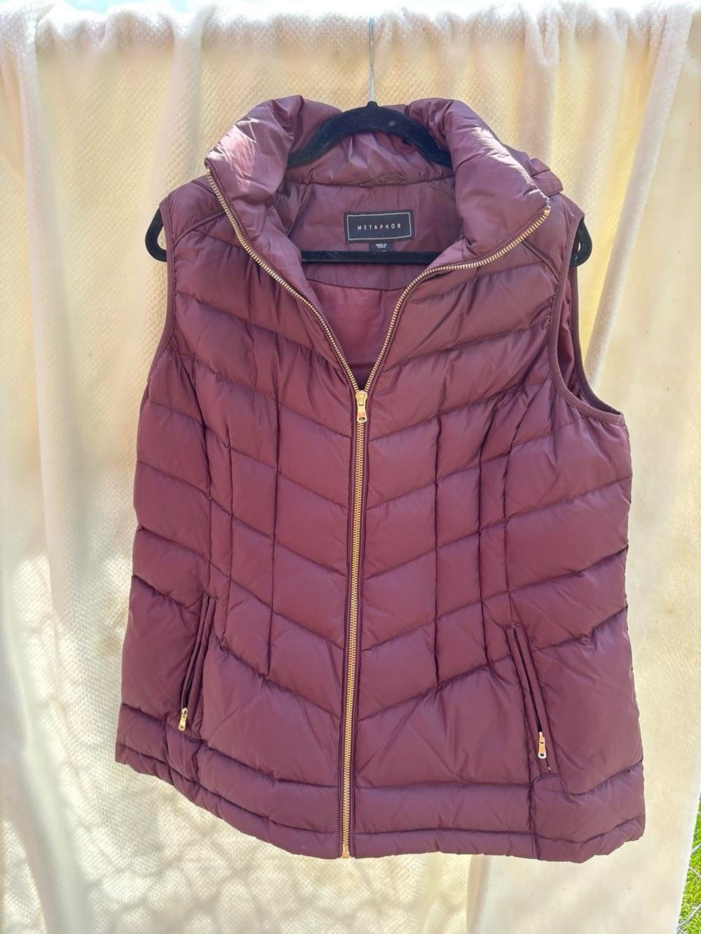 Metaphor Quilted Puffer Vest in Plum with Gold Zipper